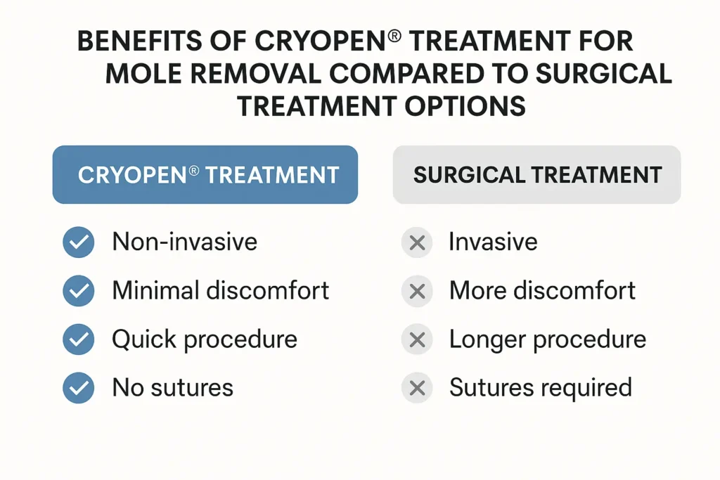 Table to show the benefits of getting moles removed Bristol from LA LIPO
