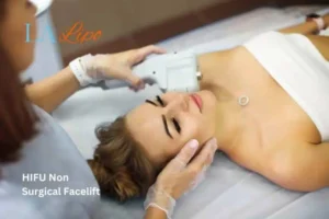 Woman having Hi-Fu to reduce wrinkles Bristol.