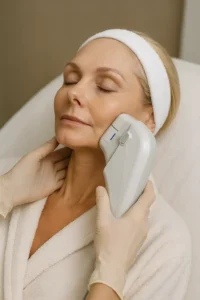 Woman receiving HIFU non surgical facelift treatment Bristol