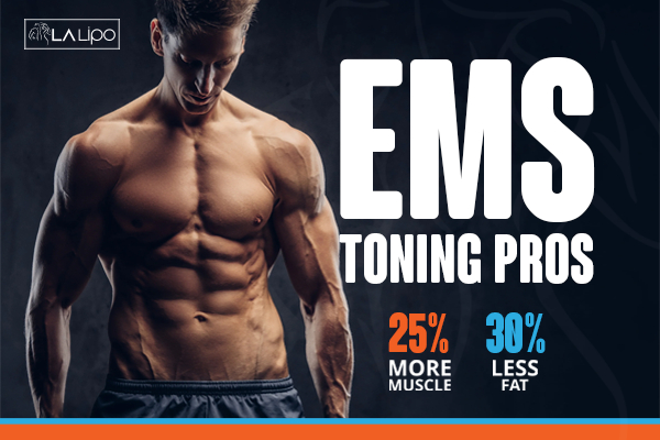 Graphic of man with toned body showing the benefits of LA-EMS Body Sculpting Bristol treatment