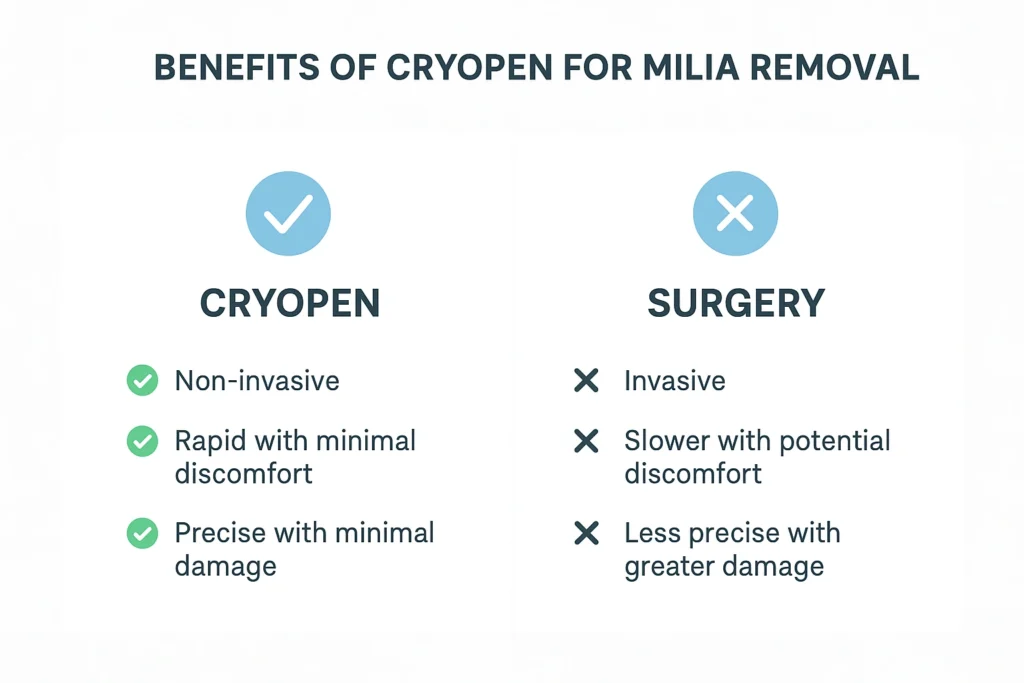 Benefits of cryopen for milia removal Bristol compared to surgical treatments.