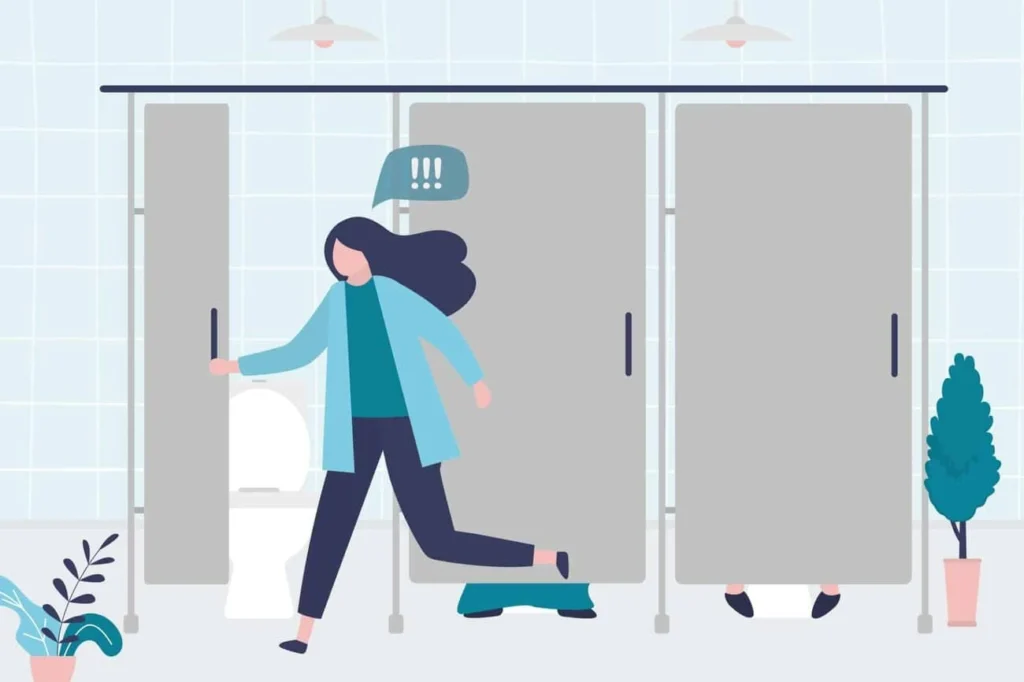 graphic of Urine incontinence Bristol woman running to the toilet.