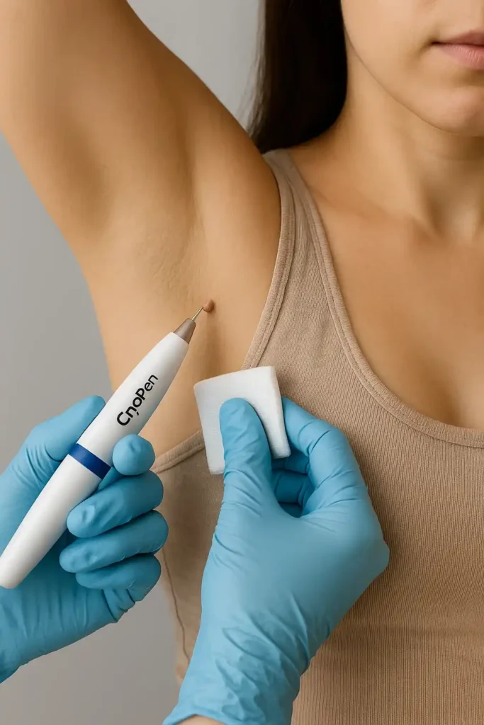 woman having cryopen to remove underarm skin tags Bristol