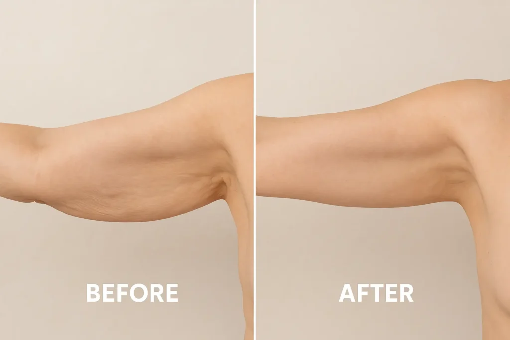 Picture of LA LIPO Bristol before and after results of skin tightening treatment on the upper arms.